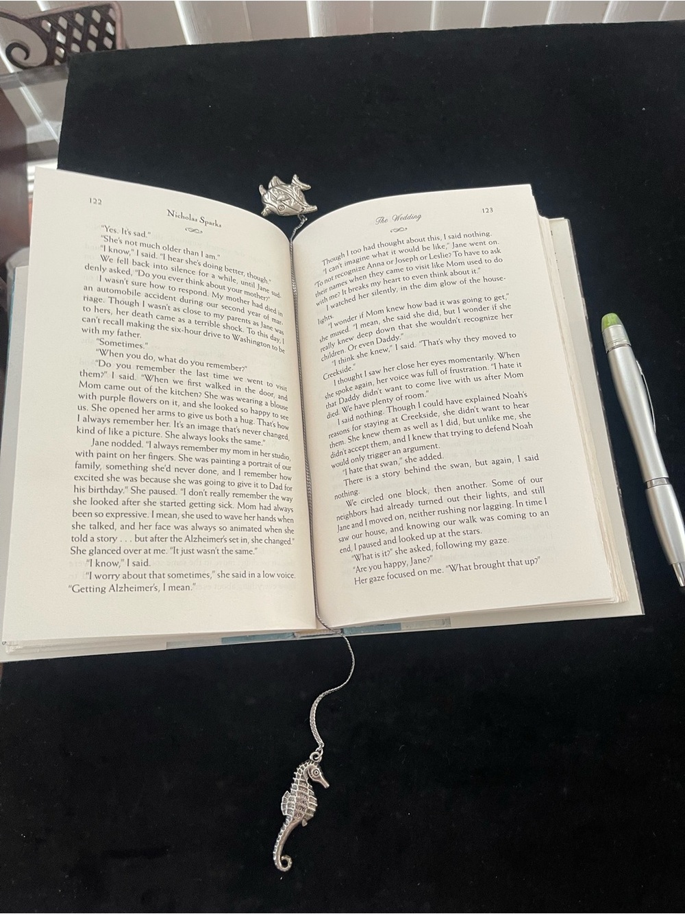 Silver Seahorse Bookmark with Open Book.